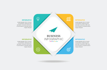 Business infographic design template with 4 options, steps or processes. Can be used for workflow layout, diagram, annual report, web design
