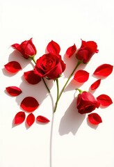 Obraz premium Red rose bouquet shadow on white canvas, petals artfully arranged, bouquet, flowers, creative