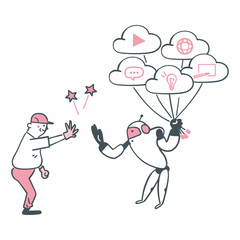 AIロボットと工員のハイタッチ　ストックイラスト素材	
