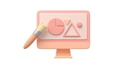 Isolated Digital Design: Monitor with Pie Chart and Paintbrush