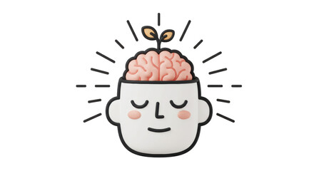Isolated Head with Brain and Sprout: Growth Mindset