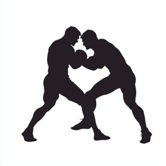 Fototapeta premium Silhouette of Two Wrestlers Grappling in Dynamic Action Pose