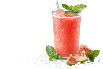Refreshing Guava Smoothie With Mint, A Vibrant Summer Treat Perfect For A Hot Day, Served In A Tall Glass With Ice And Garnished With Fresh Guava Slices And Mint Leaves Isolated on Transparent Backgro