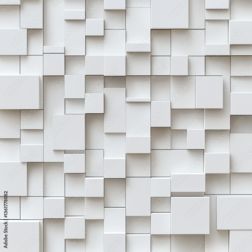 Poster a textured white wall composed of various rectangular shapes, creating a modern and minimalist aesth