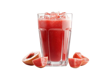 Refreshing Red Fruit Smoothie In A Tall Glass With Ice, Surrounded By Juicy Fruit Slices, Perfect For A Hot Summer Day Isolated on Transparent Background