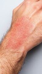 Naklejka premium A close-up of a hand showing skin irritation or redness, possibly indicating an allergic reaction or skin condition.