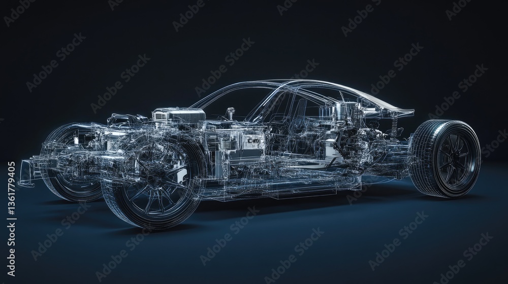 Aufkleber a detailed x-ray view of a car chassis, showcasing the skeletal structure and inner components, perf