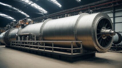 Naklejka premium Massive Industrial Turbine: Engineering Marvel of Power Generation, Reflecting Technological Prowess and Precision in Manufacturing and Advanced Design.
