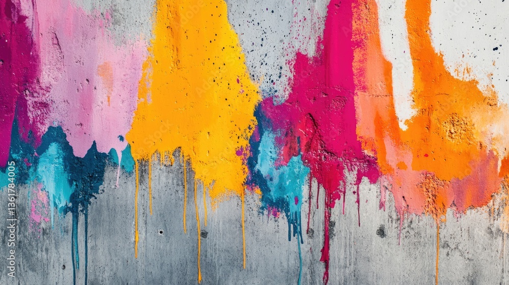 Poster A shot of vivid color splashes against a textured concrete backdrop, creating a bold and energetic composition for urban architectural art.