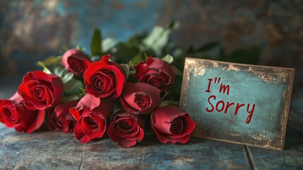 A stunning arrangement of red roses paired with a carefully crafted "I'm Sorry" apology card, offering a sincere gesture of reconciliation in an elegant setting.