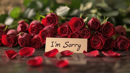 A stunning arrangement of red roses paired with a carefully crafted "I'm Sorry" apology card, offering a sincere gesture of reconciliation in an elegant setting.