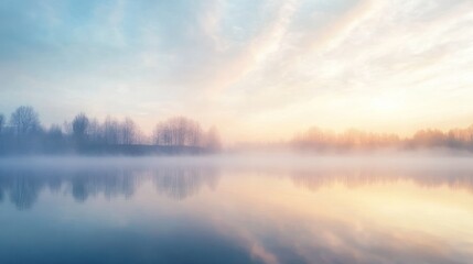 Fototapeta premium Misty Sunrise Over Calm River