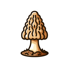 Brown morel mushroom illustration with textured cap and light stem. Perfect for culinary references, gourmet food content, and foraging guide materials.