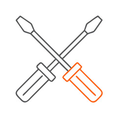 A pair of crossed screwdrivers, representing tools for DIY projects, home improvement, and maintenance tasks, showcasing craftsmanship and precision in a modern design.