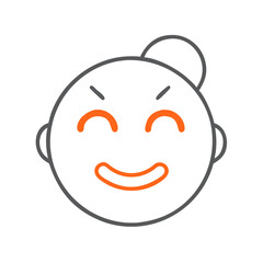 A cheerful cartoon baby face expressing joy and happiness against a simple outlined background, symbolizing innocence and childhood emotions, ideal for children's products and playful designs.