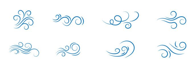 Blowing wind icon Flat outline fill set collection