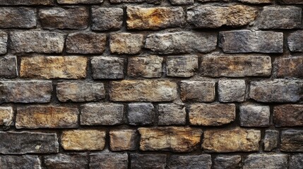 Fototapeta premium A weathered stone brick wall with intricate details, capturing the vintage charm of aged architecture, perfect for backgrounds or textured design elements.