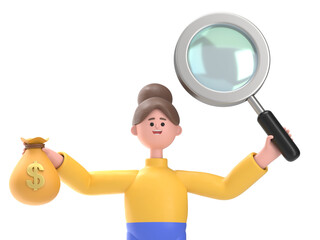 3D illustration of Asian woman Angela seek and shall find.Transparent Background Mockup. Supports PNG files with transparent backgrounds.