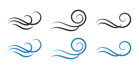 Set wind blow line icon. Blowing wind outline icons. Windy weather symbol, logo - vector