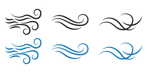 Set wind blow line icon. Blowing wind outline icons. Windy weather symbol, logo - vector