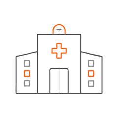 Obraz premium A modern outline drawing of a hospital building with a cross symbol, representing healthcare services, wellness support, and the importance of medical facilities in communities.