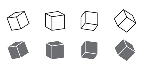 3D cube UI icon, cube simple line user interface vector symbol