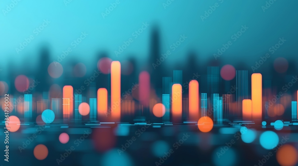 Poster dynamic data visualization urban cityscape digital art vibrant atmosphere abstract view conceptual d