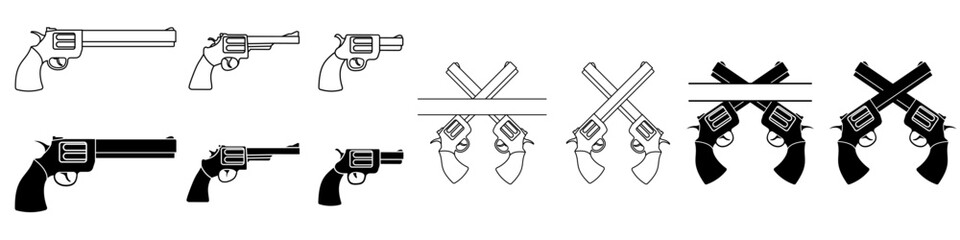 Pistol icon vector set. Revolver illustration sign collection. Weapon symbol or logo.