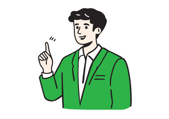 Vector illustration of a man in a suit emphasizing a key point during a presentation