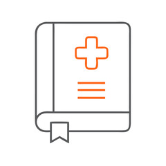 Obraz premium A medical book with a cross symbol on the cover, symbolizing health and wellness, representing knowledge in healthcare, learning, and medical education against a plain white background.