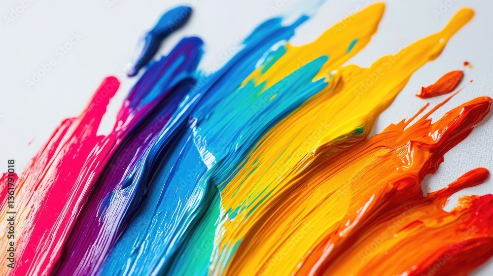 Aufkleber flowing vibrant tempera paint on canvas, creating an abstract and colorful background perfect for ar