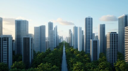 Obraz premium Urban development showcase modern skyscrapers city center landscape photography daytime aerial view sustainability concept