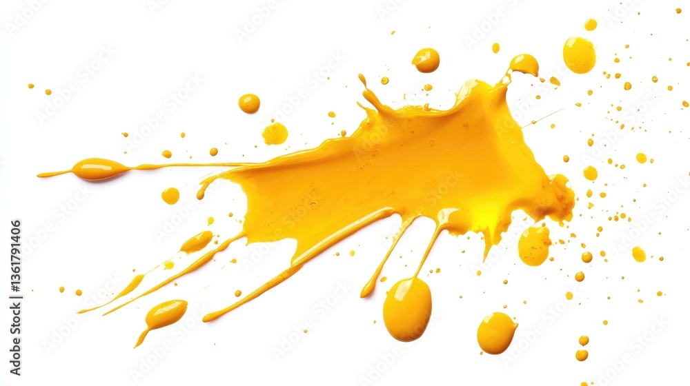 Aufkleber isolated amber yellow paint splats, 38 drops scattered on a white background, each creating a unique