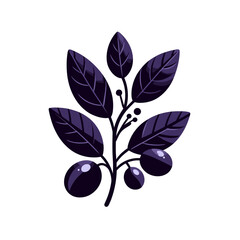 Dark blue blueberry branch with leaves in silhouette style. Ideal for organic product branding and berry harvest themes.