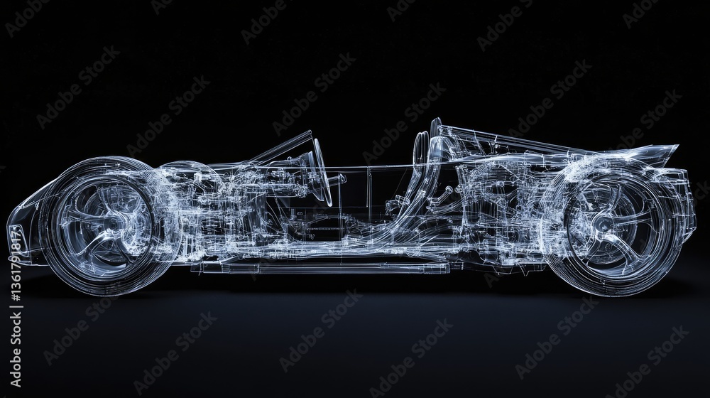 Aufkleber Isolated X-ray image of a car chassis, displaying the intricate frame and skeletal structure, ideal for technical and automotive concepts.