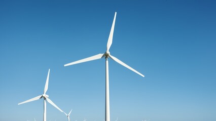 Fototapeta premium Clean Energy Revolution: A Wind Farm Harnessing the Power of Wind Under a Clear Blue Sky for a Sustainable Future.