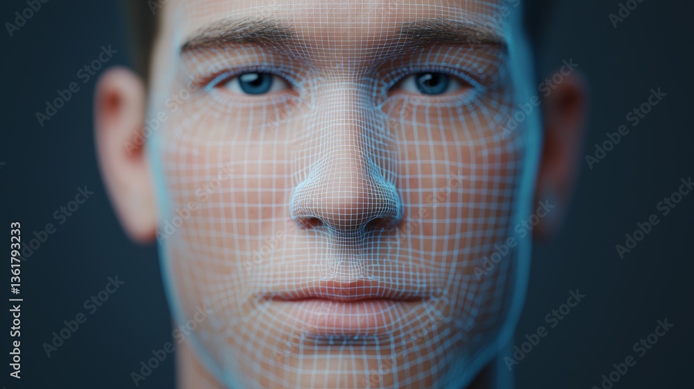 Poster digital human portrait virtual space 3d rendering futuristic environment close-up view facial recogn