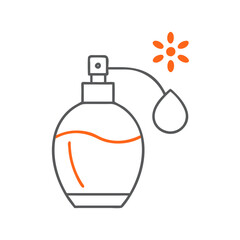Obraz premium Minimalist line drawing of a perfume bottle with a spray, representing elegance and fragrance, suitable for beauty product advertising, modern art, and lifestyle blogs.