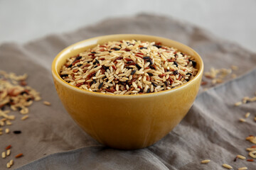 Organic Dry Asian Wild Rice in a Bowl, side view.