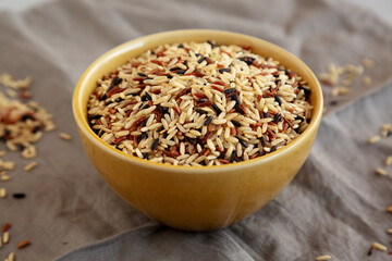 Organic Dry Asian Wild Rice in a Bowl, side view.