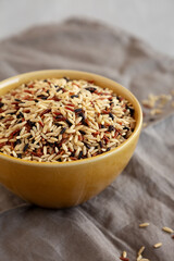 Organic Dry Asian Wild Rice in a Bowl, side view.