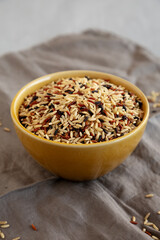 Organic Dry Asian Wild Rice in a Bowl, side view.