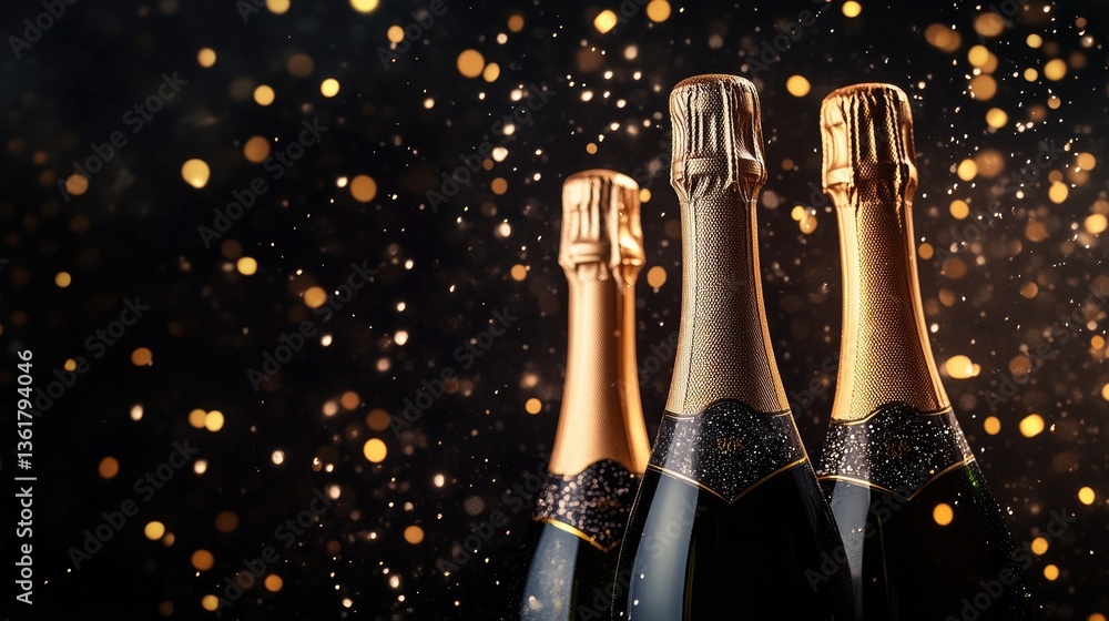 Aufkleber three bottles of champagne floating in a sophisticated design, symbolizing celebration and high-end 