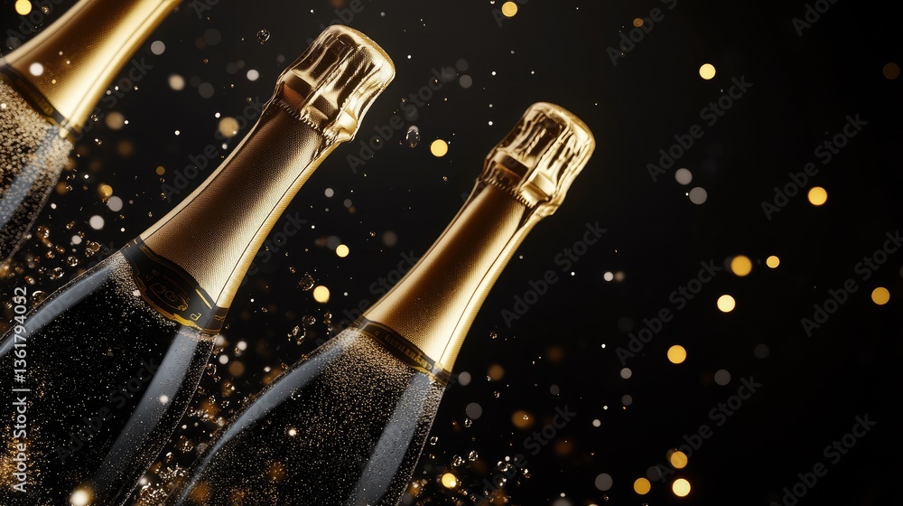 Poster three bottles of champagne floating in a sophisticated design, symbolizing celebration and high-end 