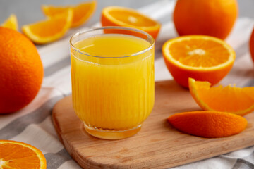 Organic Orange Juice in a Glass, side view.
