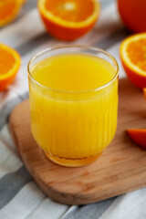 Organic Orange Juice in a Glass, side view.