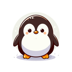 Obraz premium Cute cartoon penguin with round body in simple black and white design. Perfect for winter themes, arctic animal education, and children's character development projects.