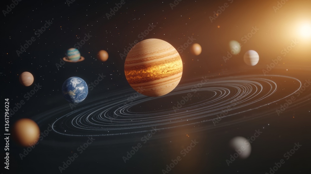 Poster exploring the solar system a journey through celestial bodies outer space digital artwork panoramic 