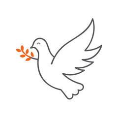 A dove carrying an olive branch soaring gracefully through the air, symbolizing peace and hope, often used in artistic representations of tranquility and harmony.