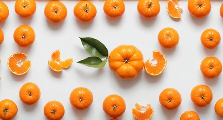 Fresh mandarin fruits on white. Top view flat lay